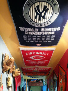 Yankees Reds baseball memorabilia collection display