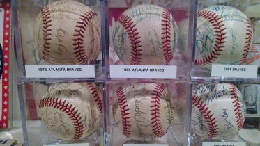 Team autograph baseball memorabiia room display