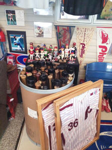 Phillies Baseball Collectibles display room