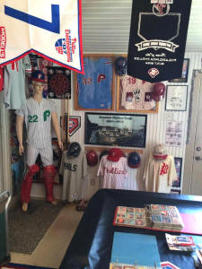 Phillies baseball memorabilia display room