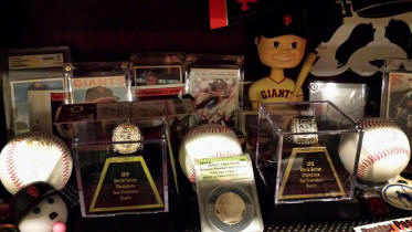 Giants baseball memorabilia collection display