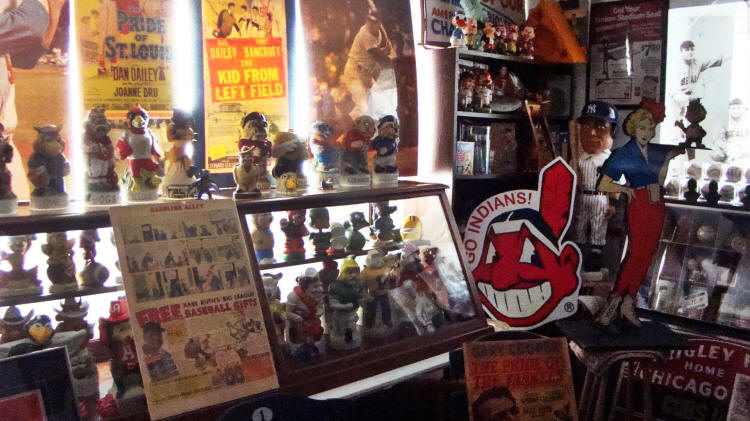 Vintage baseball collectibles memorabilia display room
