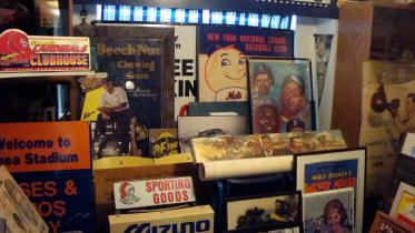 Vintage baseball memorabilia display roon