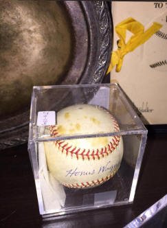 Honus Wagner autographed baseball memorabilia display