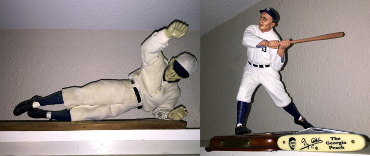 Vintage baseball Ty Cobb figurine collection display