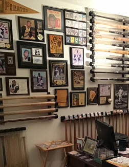 Roberto Clemente Baseball Collectibles display