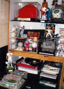 Yankees baseball memorabilia collection display