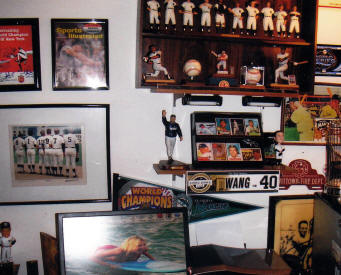 Baseball cards and collectibles display room