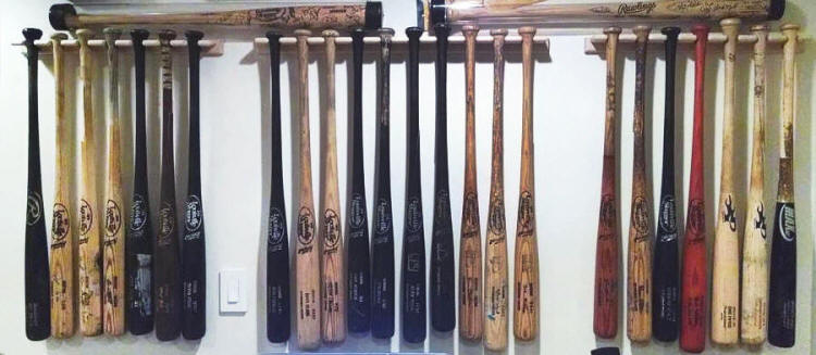 Game Used baseball Bats collection display