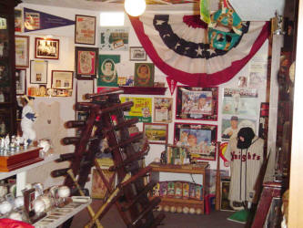 Vintage baseball memorabilia and collectibles display