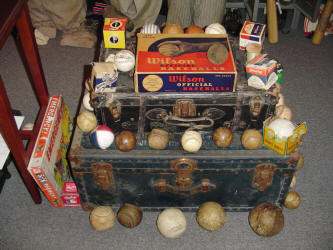 Vintage baseballs and collectibles display