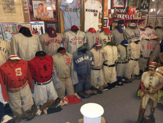 Vintage Baseball Uniforms display