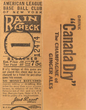 1923 Yankees Bleacher Ticket Stub