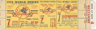 1953 World Series Game 7 Full Phantom Ticket