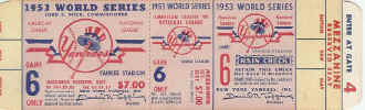 1953 World Series Game 6 Full Ticket