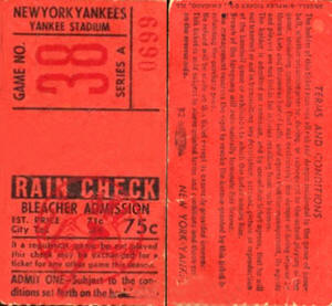 1958 Yankees Bleacher Ticket Stub