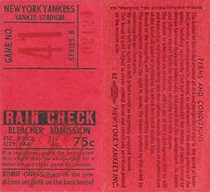 1960 Yankees Bleacher Ticket Stub