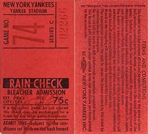 1961 Yankees Bleacher Ticket Stub