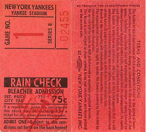 1965 Yankees Bleacher Ticket Stub
