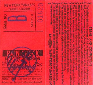 1966 Yankees Bleacher Ticket Stub
