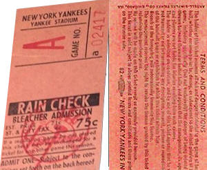 1969 Yankees Bleacher Ticket Stub