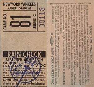 1968 Yankees Bleacher Ticket Stub