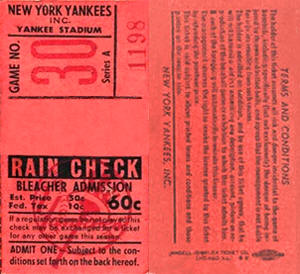 1952 Yankees Bleacher ticket stub