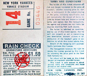 1970 Ynkees Grandstand Ticket Stub