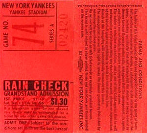 1956 Yankees Series A Grandstand ticket Stub