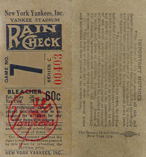 1950 Yankees Bleacher Ticket Stub