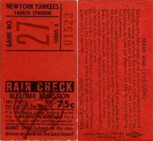 1955 Yankees Bleacher Ticket Stub