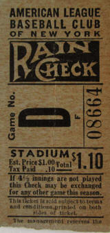 1938 Yankees Game No. D Grandstand Ticket Stub