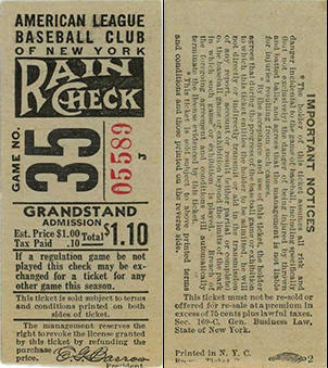 1941 Yankees Grandstand Ticket Stub Game 35