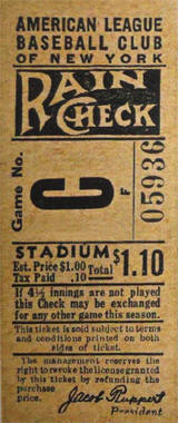 1938 Yankees Grandstand stub Game No. C