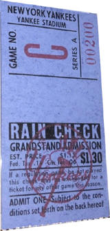 1958 Yankees Grandstand ticket Stub Game No. C