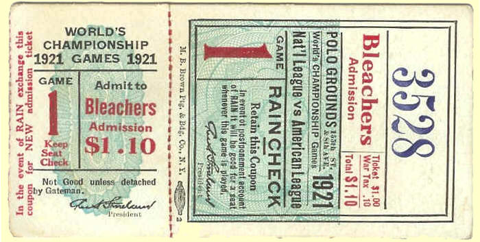 1921 World Series Polo Grounds Ticket Stub