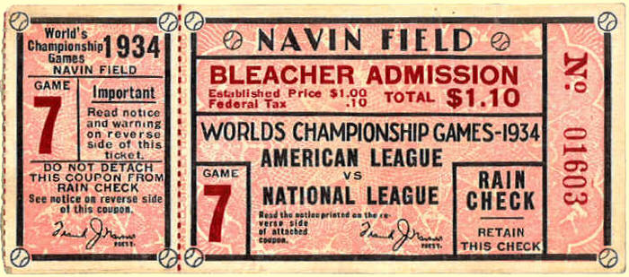 1934 World Series Ticket Stub Navin Field