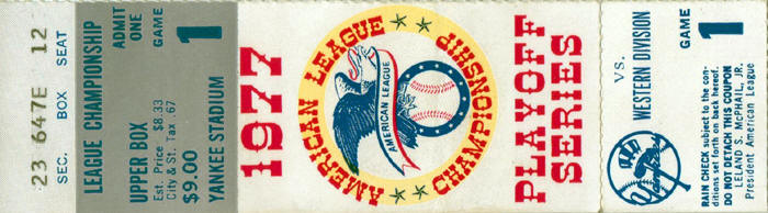 1977 American League Championship Series - ALCS Ticket Stub