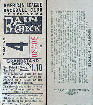 1940 Yankees Grandstand Ticket Stub