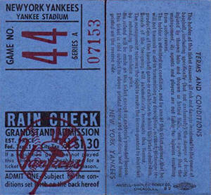 1955 Yankees Rain Check Ticket Stub