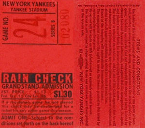 1956 Yankees Grandstand ticket stub