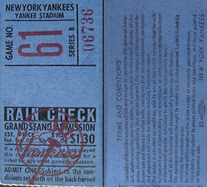 1960 Yankees Grandstand Ticket Stub
