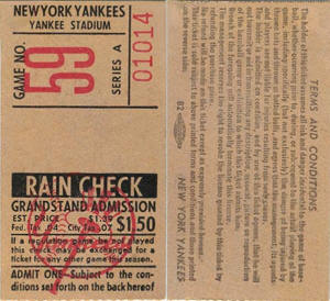 1964 Yankees Grandstand ticket Stub