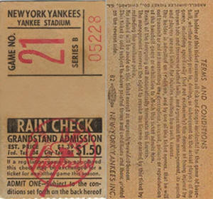 1965 Yankees Grandstand Ticket Stub
