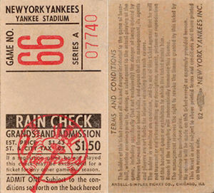 1967 Yankees Grandstand Ticket Stub