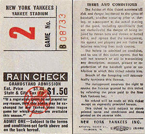 1971 Yankees Grandstand Ticket Stub