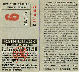 1972 Yankees Grandstand Ticket Stub