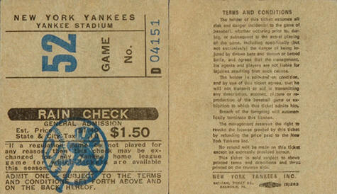 1973 Yankees General Admission Ticket Stub