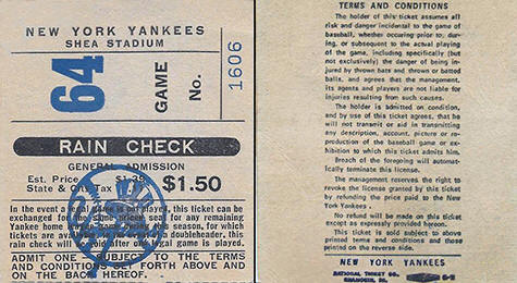 1975 Yankees Shea Stadium Ticket Stub