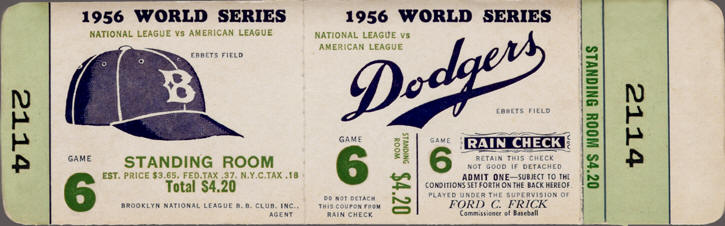 1956 World Series Ebbets Field Full Ticket